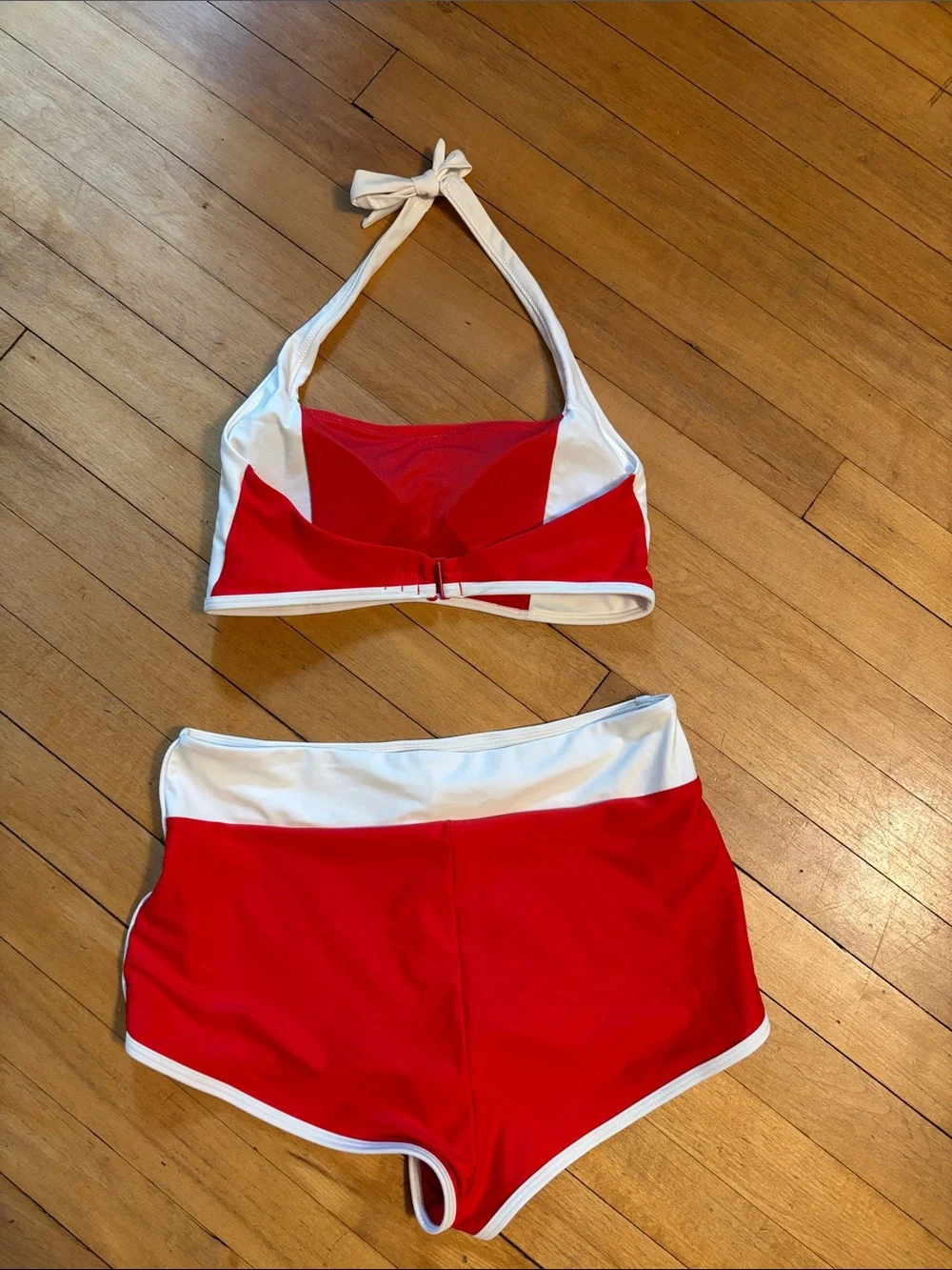 Old Navy Red and White Halter Bikini Top with Shorts